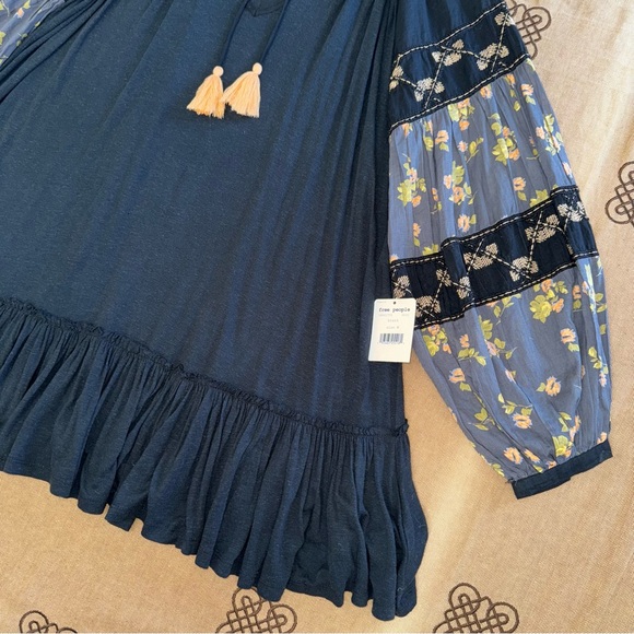 Free People NWT! Women'S Mix It Up Floral Beaded Tunic Dress Or Blouse In Black - Picture 7 of 17